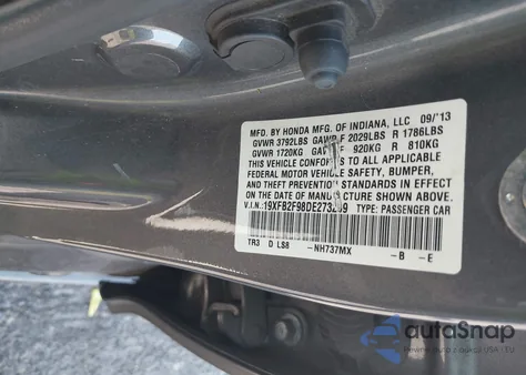 2013 Honda Civic Ex-L из США, поврежденный, VIN 19XFB2F98DE273299